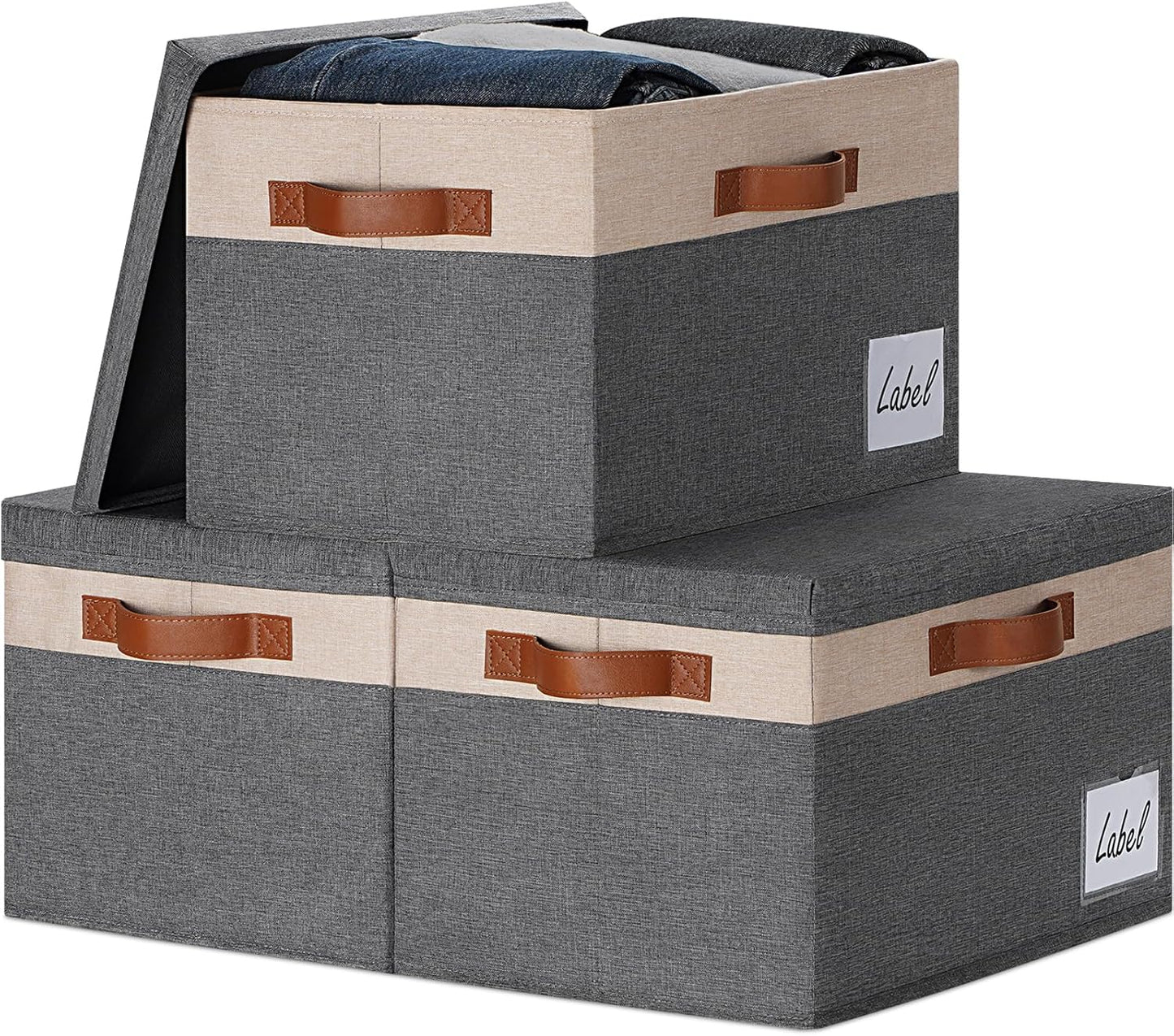 GhvyenntteS Large Storage Bins with Lids (3-Pack), Large Closet Storage Bin with Lid and 3 PU Handles, Foldable Baskets