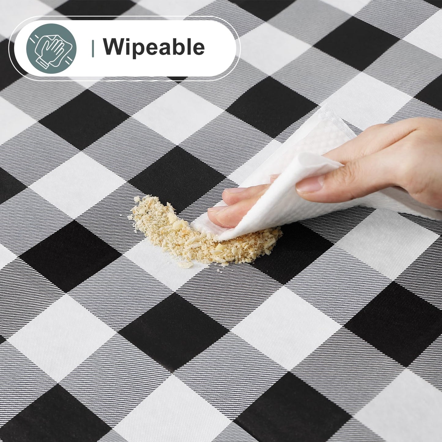 misaya Rectangle Waterproof Vinyl Table Cloth, Buffalo Flannel Backed Tablecloth, Wipeable Plastic Table Cover for Dinner, Kitchen, Outdoor (60" x 84", Black and White)