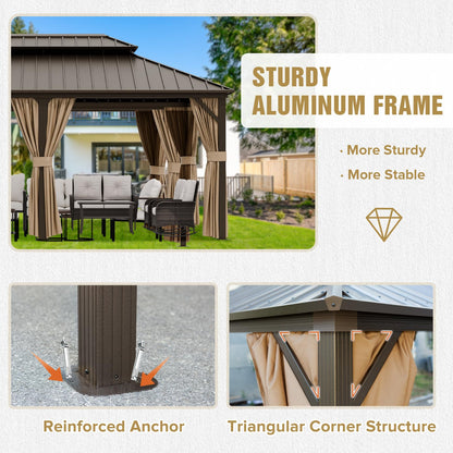 COOS BAY 12x20 Hardtop Gazebo with Aluminum Frame, Galvanized Steel Roof with UV Protection for Patio, Backyard, Garden, Outdoor Events, Dark Brown/Tan