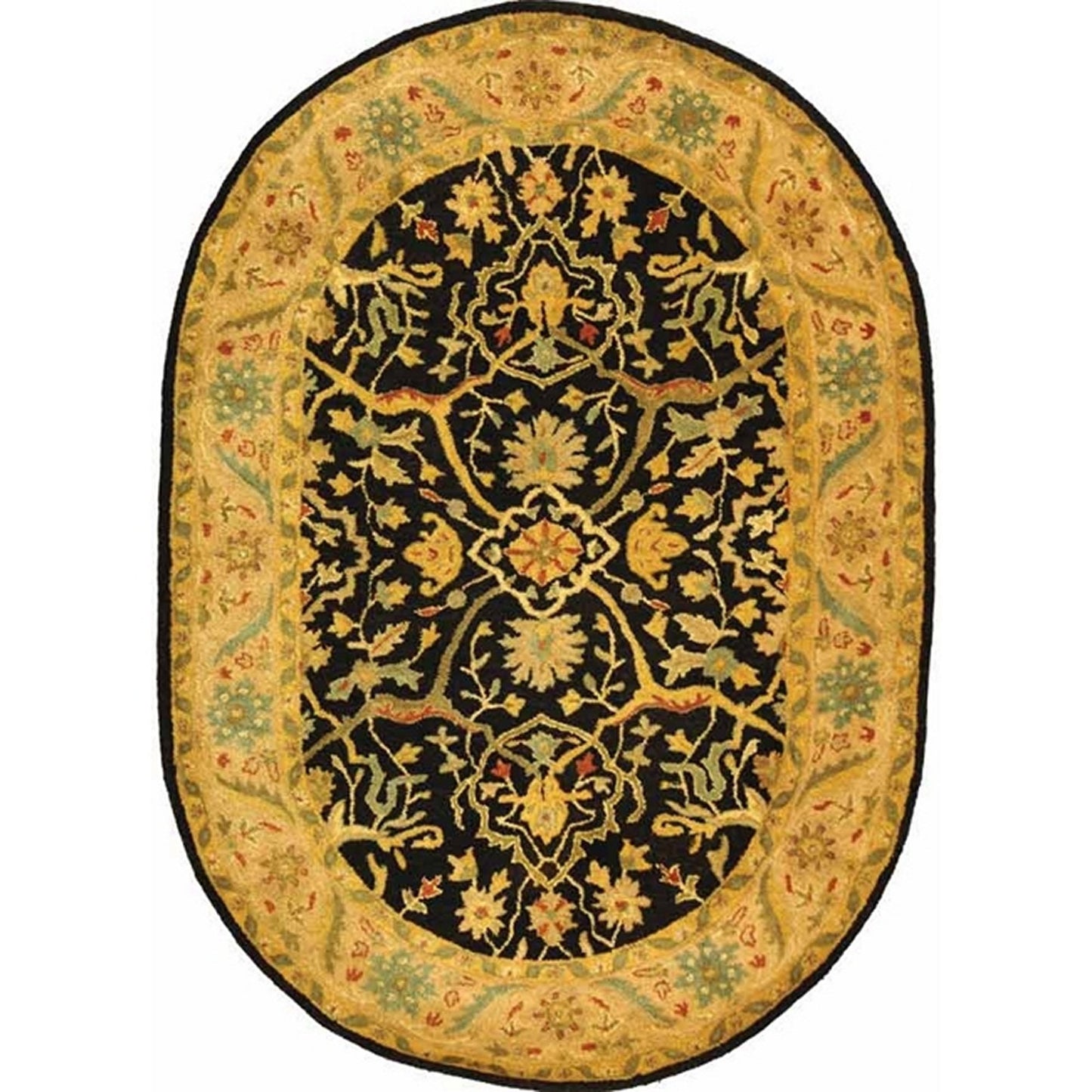 SAFAVIEH Antiquity Collection Area Rug - 7'6" x 9'6" Oval, Black, Handmade Traditional Oriental Wool, Ideal for High Traffic Areas in Living Room, Bedroom (AT14B)