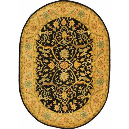 SAFAVIEH Antiquity Collection Area Rug - 7'6" x 9'6" Oval, Black, Handmade Traditional Oriental Wool, Ideal for High Traffic Areas in Living Room, Bedroom (AT14B)