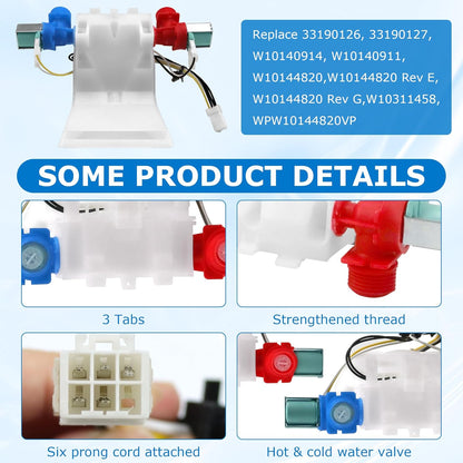 Washer Water Inlet Valve W10140911 W10144820 Replacement for Kenmore, Amana, Whirlpool, Fits W10311458
