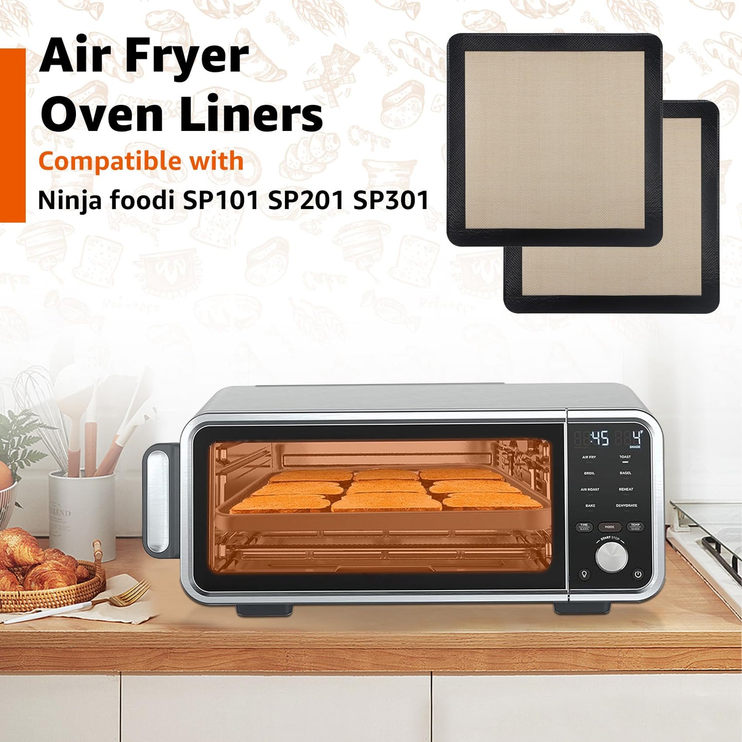 2Pcs Silicone Baking Mats for 12 Inch Cake Pan/12x12 Cheesecake Pan/Toaster Oven Air Fryer Liner, 11.75"Square Food Grade Silicone Mats for Baking, Non Slip Silicone Baking Sheet, Non Stick Reusable