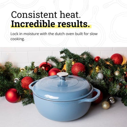 Lodge Enameled Cast Iron Dutch Oven | 3 Quart with Lid & Dual Handles - Oven Safe to 500°F - Storm Blue