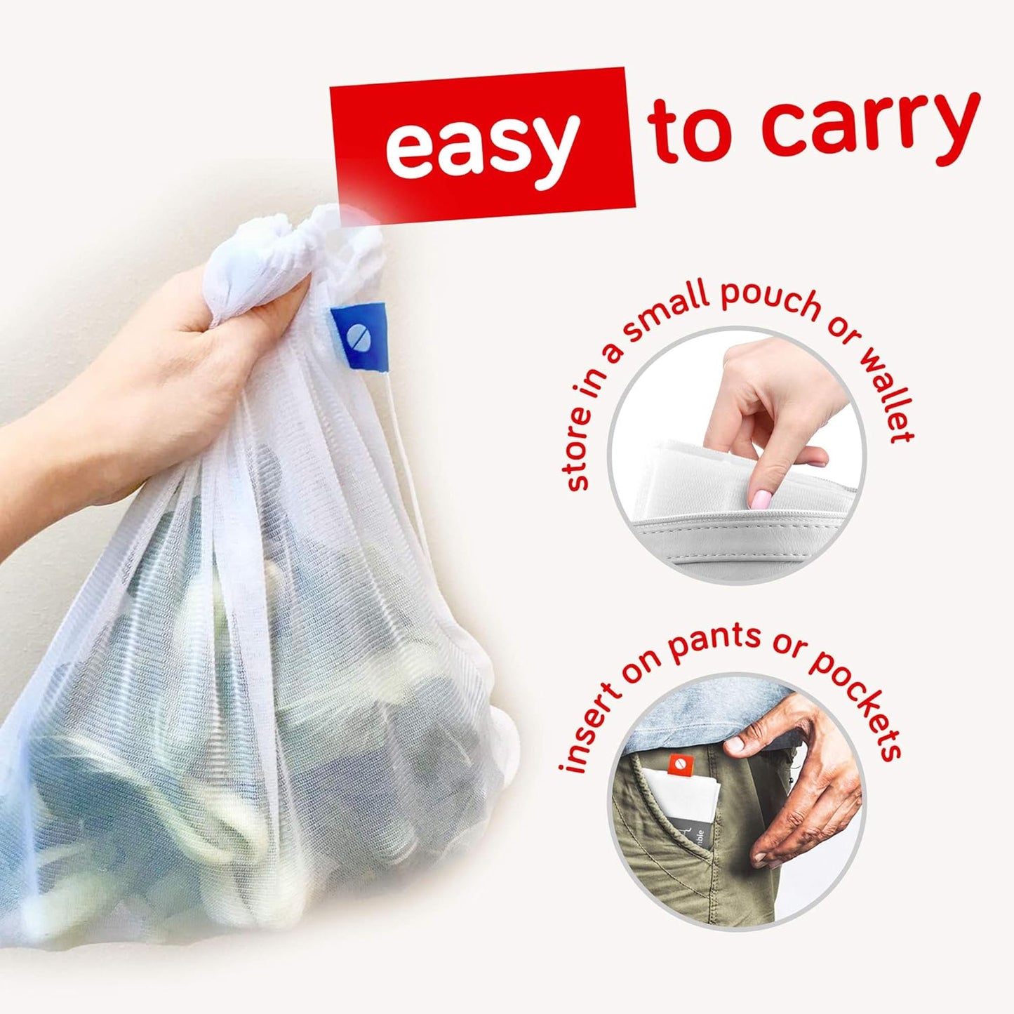 Set 5 FLIP AND TUMBLE - Reusable Produce Bags Washable Mesh Bags for Fruits and Vegetables, Tough and Tear Proof