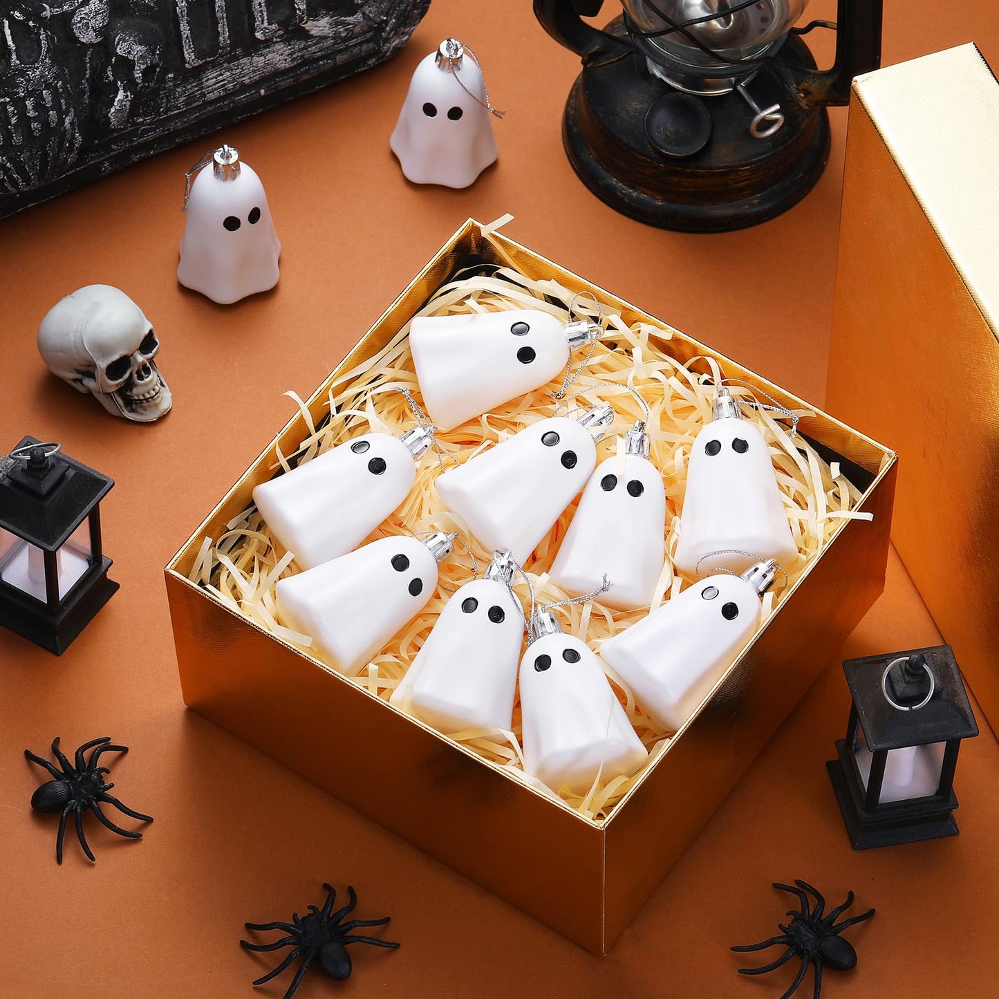 Tigeen 12 Pcs Halloween Hanging Ornaments Cute Ghost Decoration Halloween Tree Decoration Plastic Decorative Mini Ghost Ornaments for Home Tree Party Supplies (Cute,White)