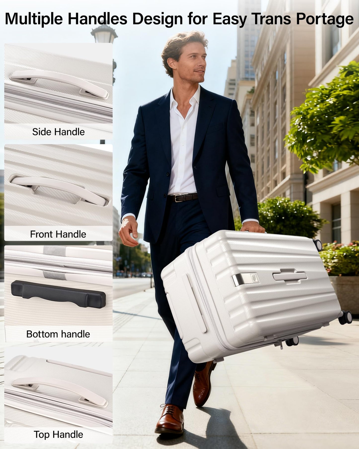 Hanke 24 Inch Plus Expandable Luggage Large Suitcases with Wheels, Medium Checked Luggage Hard Shell Suitcases, PC Trunk Luggage Extra Large Suitcase with Lock for Women Men(Ivory White)