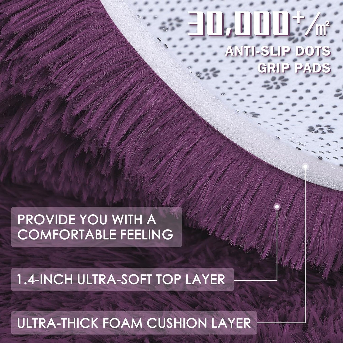 OLANLY Large Area Rug - Soft Fluffy Shaggy Carpet for Living Room & Bedroom | 5x8 Dark Purple