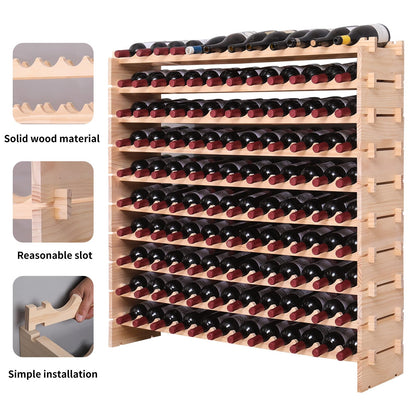fdjamy Wine Rack freestanding Floor Cabinet 144bottle Wood Stackable Storage Modular Wine Holder Display Shelves ﻿