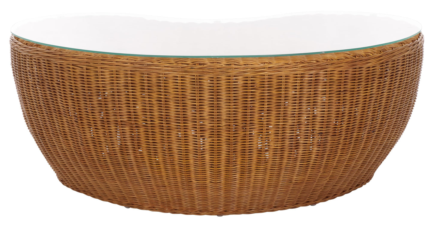SAFAVIEH Couture Collection Hylda Natural Rattan Glass Top Coffee Table (Fully Assembled)