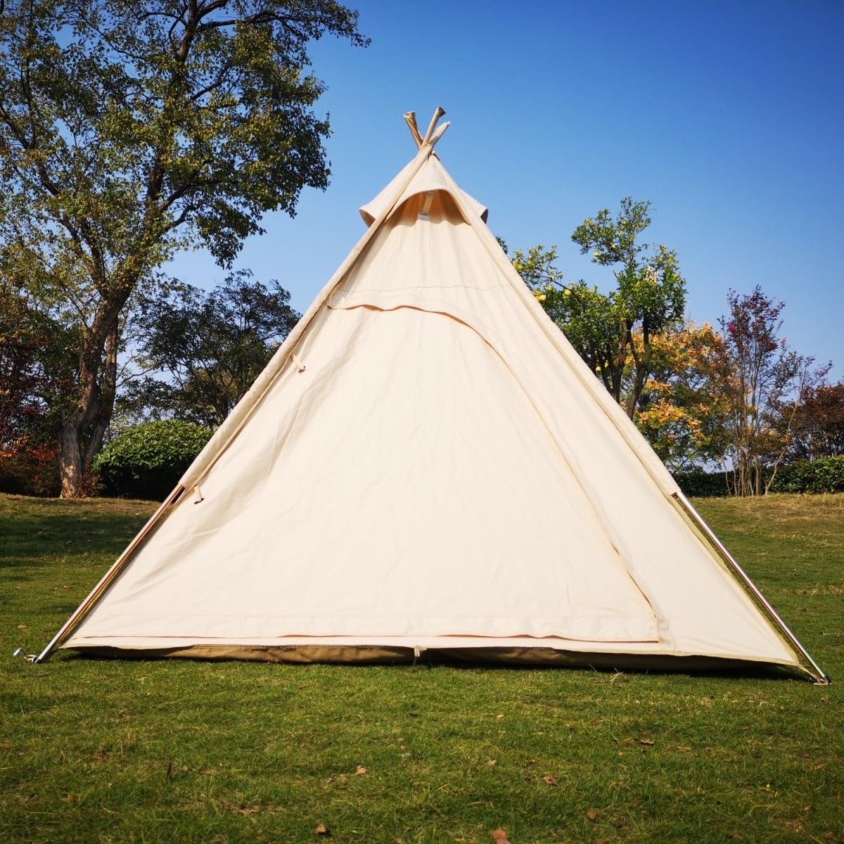 Latourreg 2 Person Outdoor Camping of 2M Canvas Camping Pyramid Tent Large Adult Teepee Pagoda Tent