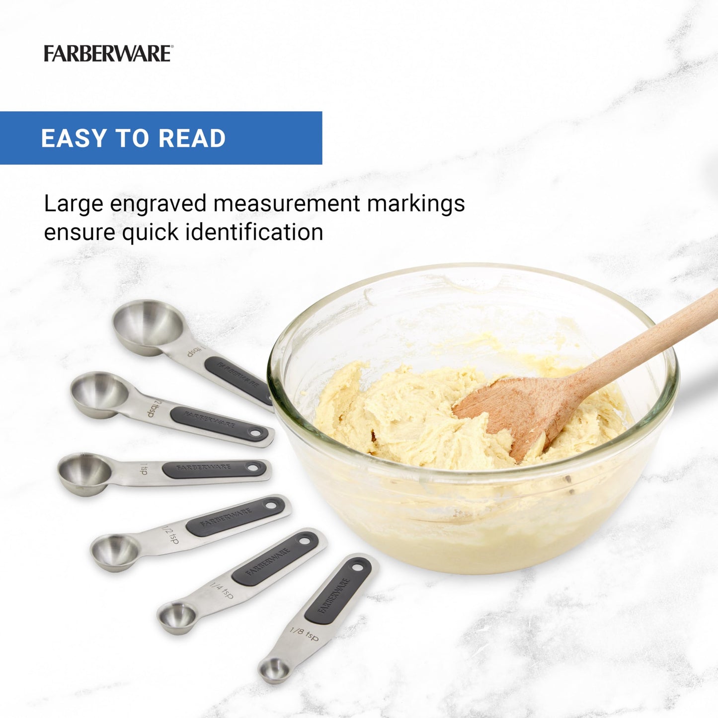 Farberware Professional Stainless SteelMeasuring Spoons Precision and Ease in Every Scoop, Features Magnetic Handles for Easy Storage, Dishwasher Safe