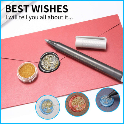 CHUHUAYUAN Wax Seal Stamp Kit - 24 Colors, 624 Pcs Stamp Beads, Sealing Wax Warmer, Metallic Pen & Envelope, Gift & Decoration Set