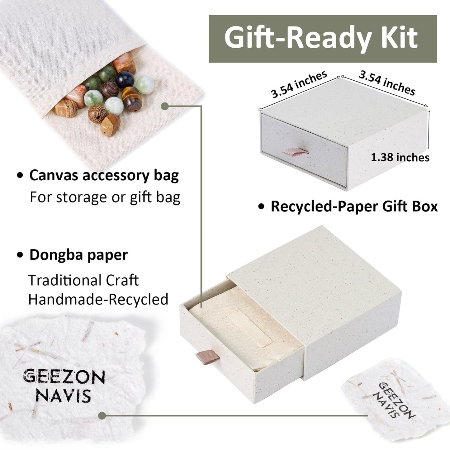 Geezon Navis Bracelet Making Kit - 10mm Natural Stone Beads with Wooden Beads - 48pcs Multicolor - DIY Jewelry Making Starter Kit Adult Men Women Birthday Mothers Day Gift Craft (48, Color A)