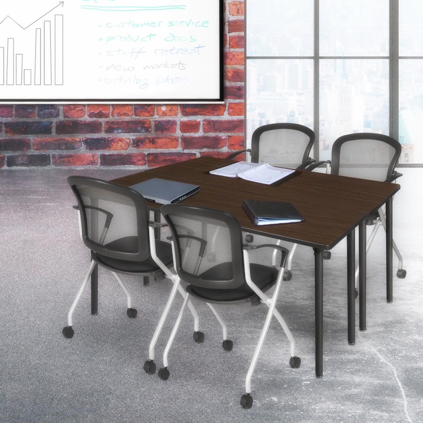Regency Kee 66 x 24 in. Folding Training Seminar Table- Neo Walnut Top, Black Legs