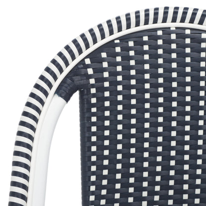 SAFAVIEH Outdoor - Torino Bistro Chair Set of 2 - Navy & White - Faux Wicker & Aluminum Frame - Bistro Side Chair Design - Ideal for Patio, Deck, Sunroom, Dining Area, 18" Seat Height (PAT7550F-SET2)