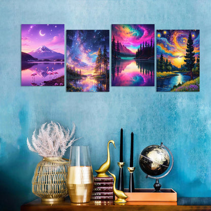 Lanzeyo Diamond Painting Kits for Adults Hand Crafts Diamond Art Kits for Beginners Starry Night Landscape Diamond Painting Diamond Dots Kits Gem Art Adult Crafts 4PCA Wall Art (StarryNight)