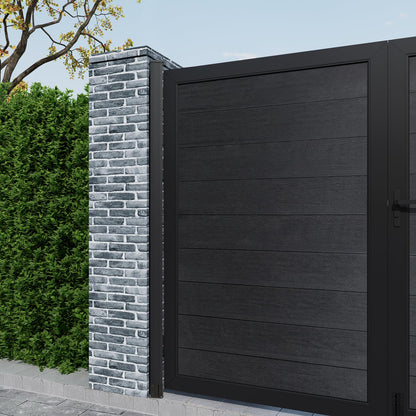 Treslam Wood Plastic Privacy Double Fence Gate 6ft(H) x 8ft(W), Metal Frame with Knob Kits, Durable Composite Outdoor Gate,Black