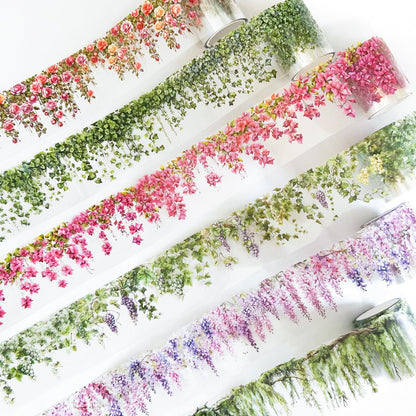 Funincloud PET Tape Stickers for Journaling 6 Rolls Pre-Cut Flower Washi Tape Stickers Decorative Tape for Crafts Scrapbooking Junk Journal Supplies, Flower Vine