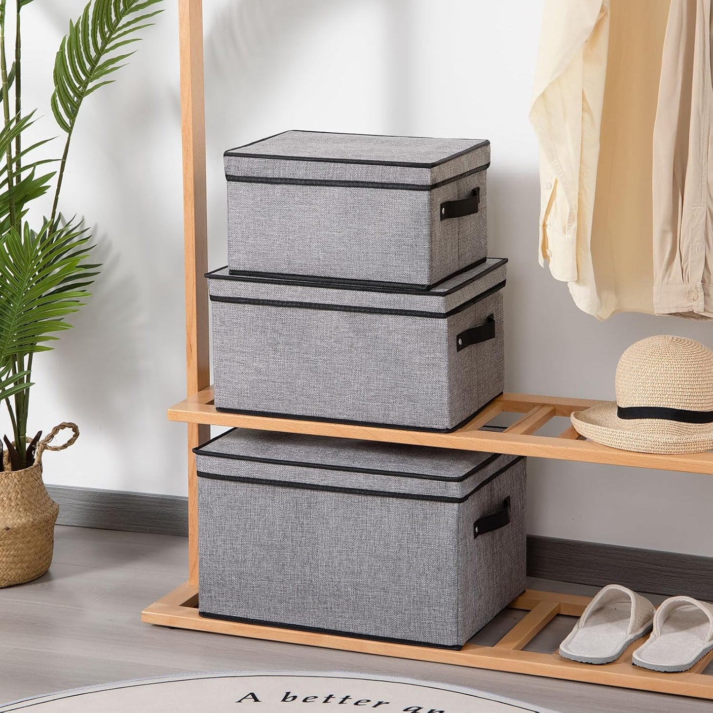 Fabric Storage Boxes, 16.5 x 11.8 x 10.2 Inch with Lids, Decorative Linen Closet Organizers, Large, Gray