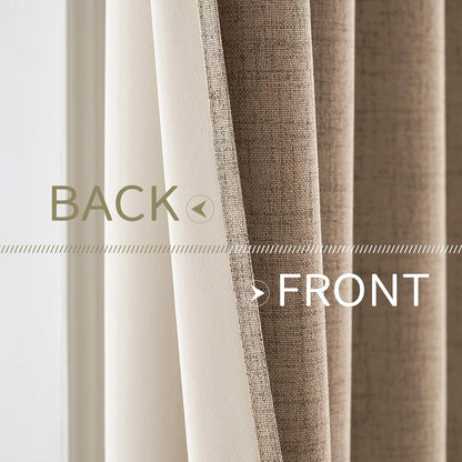 MIULEE 100% Blackout Linen Textured Curtains - Thermal Insulated Copper Brown | Room Darkening Drapes 52 x 120 Inch (2 Panels)
