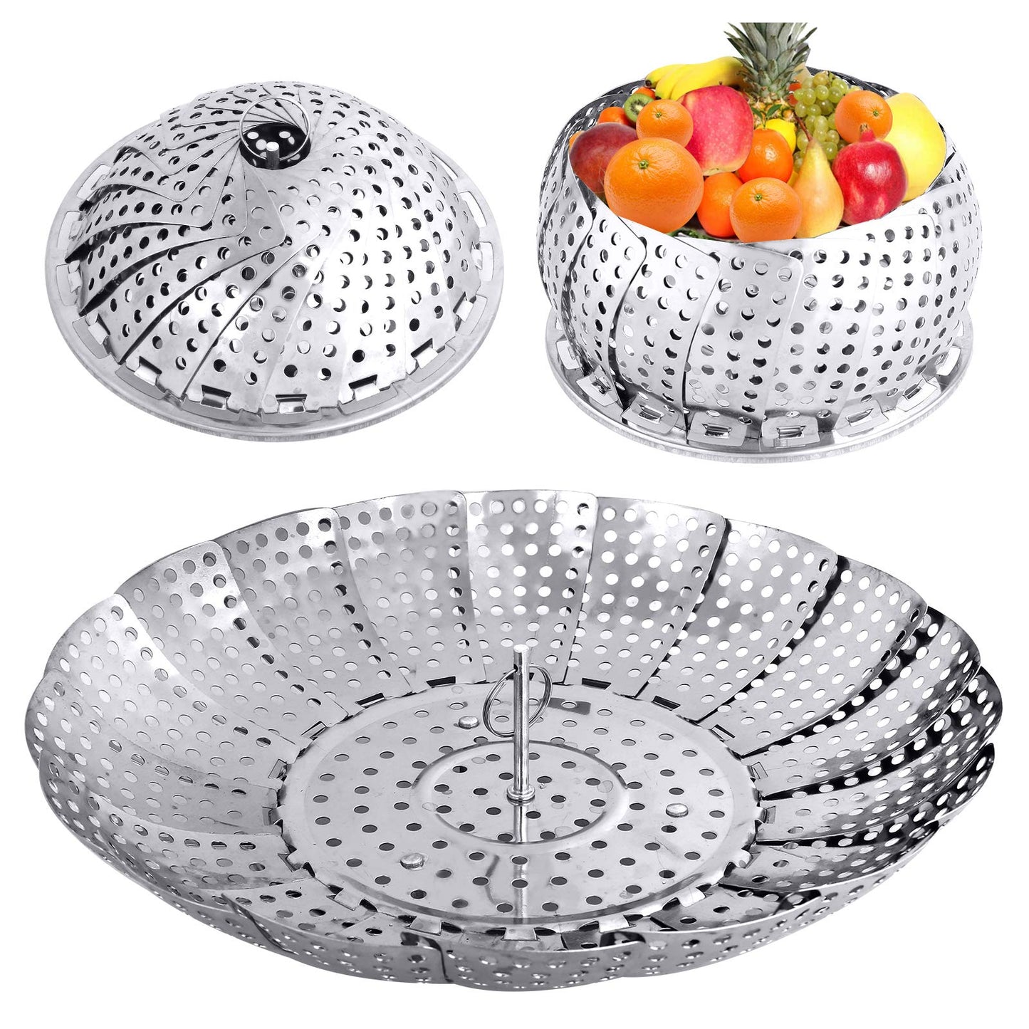 Veggie Vegetable Steamer Basket, Folding Steaming Basket, Metal Collapsible Stainless Steel Steamer Basket Insert, for Cooking Food, Expandable Fit Various Size Pot(5.3" to 8.6") YLYL