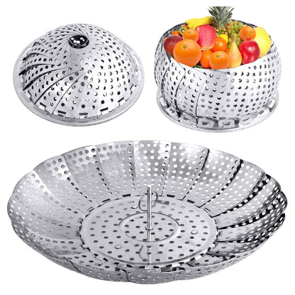 Veggie Vegetable Steamer Basket, Folding Steaming Basket, Metal Collapsible Stainless Steel Steamer Basket Insert, for Cooking Food, Expandable Fit Various Size Pot(5.3" to 8.6") YLYL