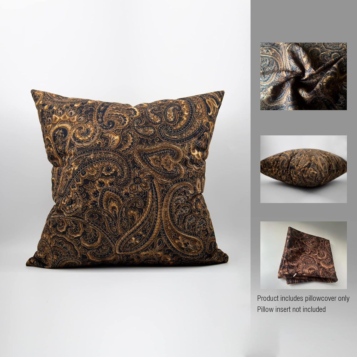 Pretty Brown Beige and Black Floral Paisley Decorative Throw Pillow Cover, 20X20 Inch Polyester Cushion Case
