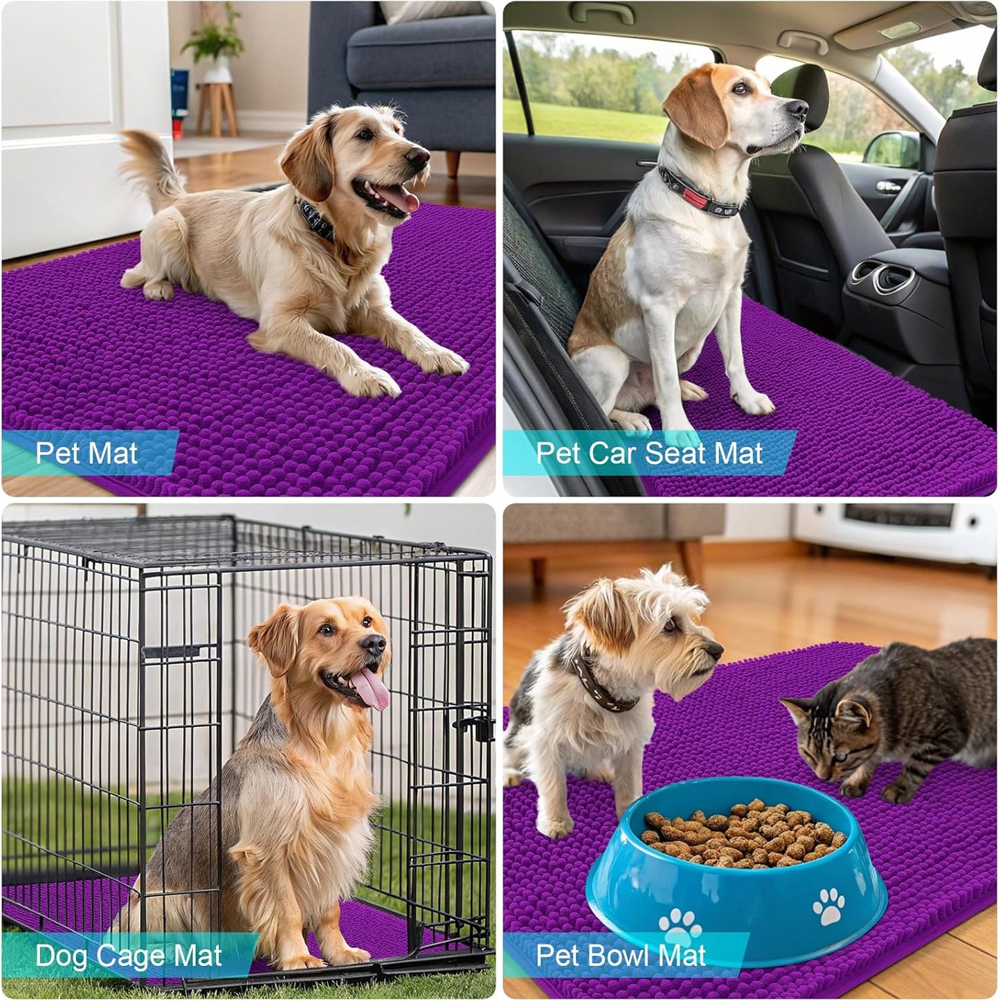 OLANLY Dog Door Mat - Absorbent Non-Slip Mud Mat for Indoor Use | Quick Dry Chenille, 50x30, Purple
