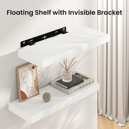 FLYJOE Floating Wall Shelves - 55"W Wooden Display Shelf with Invisible Brackets | White, Ideal for Living Room & Bedroom