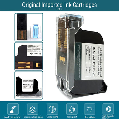 Phezer Handheld Inkjet Printer Gun P15U with PS127 Quick-Drying Ink Cartridge, 0.5inch Portable Handheld Printer for Text/Barcode/Logo/QR/Counter/Number/Date (with Suitcase)