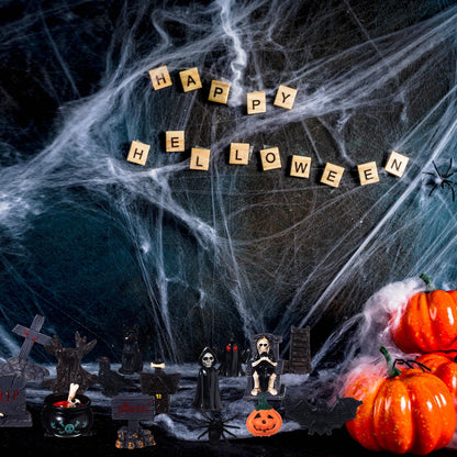 Sonwyoung 58 Pcs Halloween Mini Figurines Set, Plastic Mini Resin Halloween Miniature Landscape Ornaments Decorations for Dollhouse Accessories Garden Village Collections (Bat)