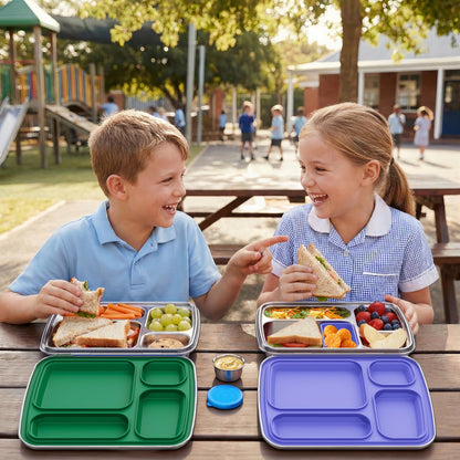 Eoika Stainless Steel Bento Box for Kids, Kids Lunch Box with 4-Compartment, Metal Lunch Box with Silicone Container & Sauce Cup, Durable Lunch Box Containers for School and Office(Purple)