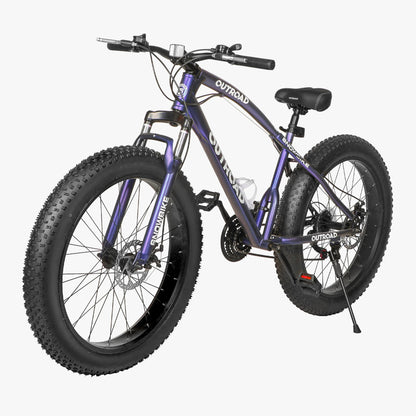 Outroad Mountain Bike Fat Tire with 4-Inch Tire 26 inch Wheels, 21 Speed with High Carbon Steel Frame, Double Disc Brake and Front Suspension Anti-Slip Bikes, Purple