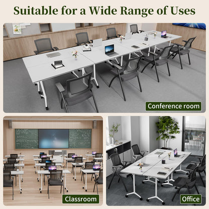 Modular Folding Conference Table with Wheels,8 Pack Mobile Conference Room Tables,Filp Top Rolling Meeting Training Tables for Office,Classroom,Library,Seminar,Boardroom,school(8pack,White,71in)