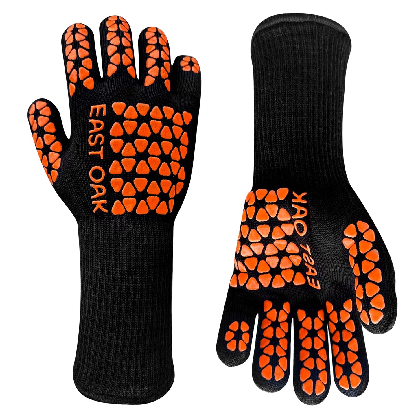 East Oak BBQ Gloves, 1472℉ Heat Resistant Gloves, Silicone Non-Slip Grill Gloves for Smoker, Fire Pits, Barbecue, Cooking, Black