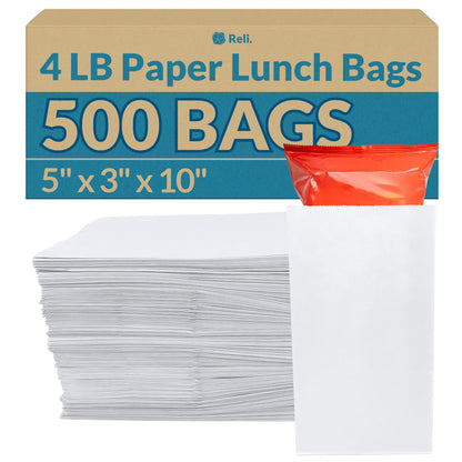 Reli. White Paper Bags | 500 Count | Paper Lunch Bags Ideal for Small Lunches and Crafts | Perfect for Sandwiches and Snacks