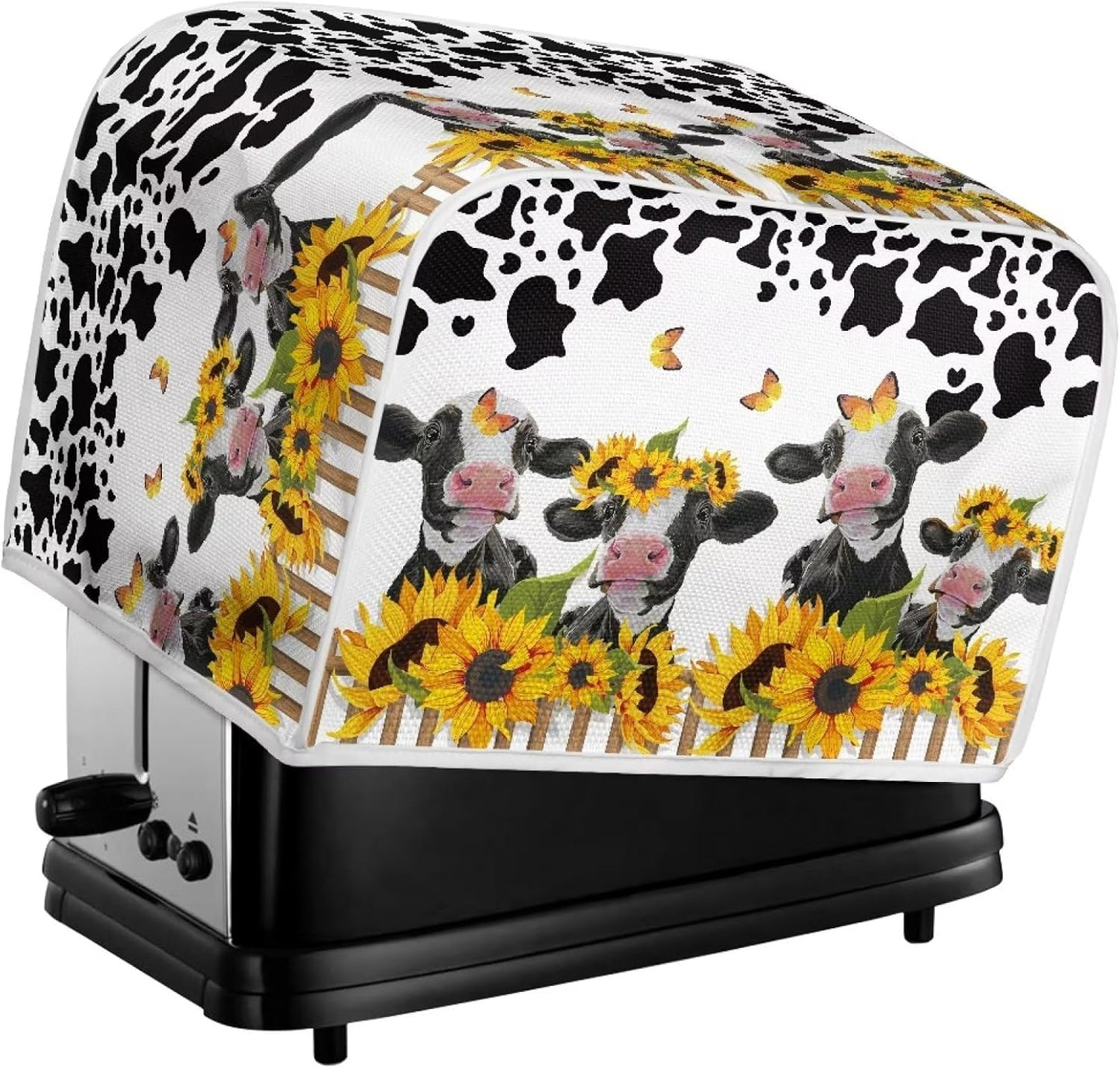 UNICEU Sunflower Farm Cow Animal 4 Slice Quilted Toaster Cover, Dust-proof Kitchen Small Appliance Cover