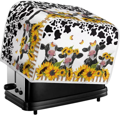 UNICEU Sunflower Farm Cow Animal 4 Slice Quilted Toaster Cover, Dust-proof Kitchen Small Appliance Cover