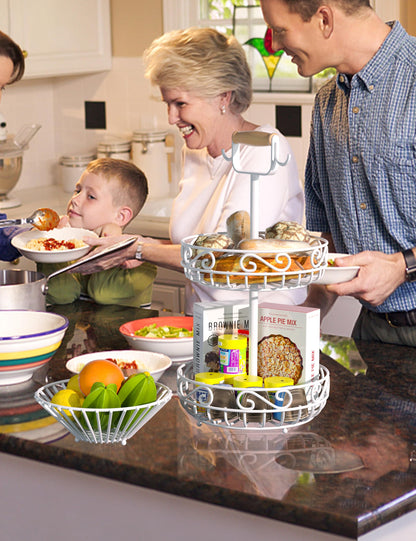 2-Tier 𝐅𝐫𝐮𝐢𝐭 𝐁𝐚𝐬𝐤𝐞𝐭 and Fruit Bowl - Fruit and Vegetable Storage with Banana Tree Hanger and Wood Handle, Fruit Basket for Kitchen Counter, for Bread Onions Potatoes Veggies Produce