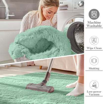 OLANLY Large Area Rug - Soft Fluffy Shaggy Carpet for Living Room & Bedroom | Machine Washable, Mint Green