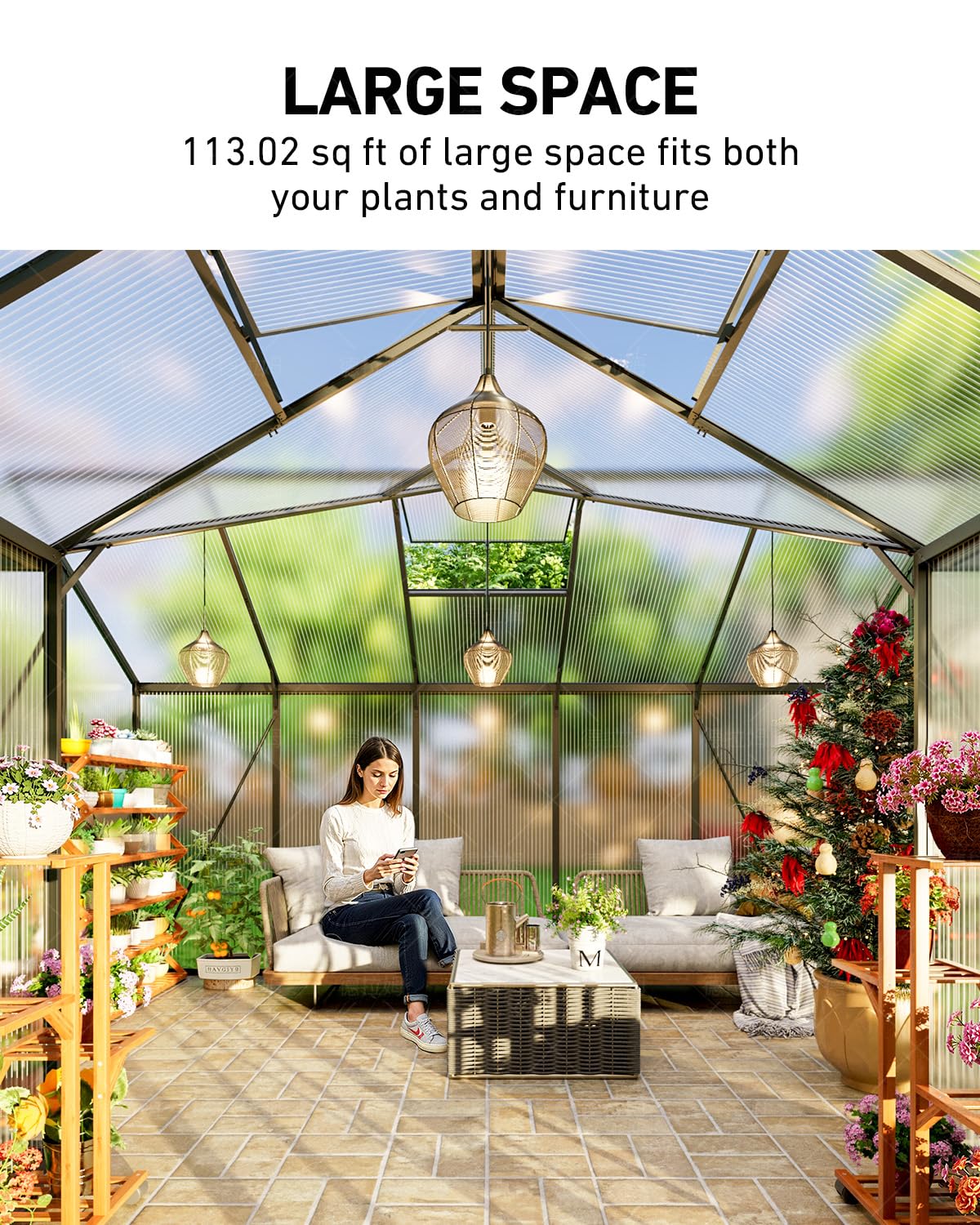 12x12 FT T-Shape Greenhouses, Polycarbonate Green House with UV Protection, Heavy Duty Greenhouse with Windproof Aluminum Frame, Roof Vent & Quick-Install Design for Backyard or Garden Use