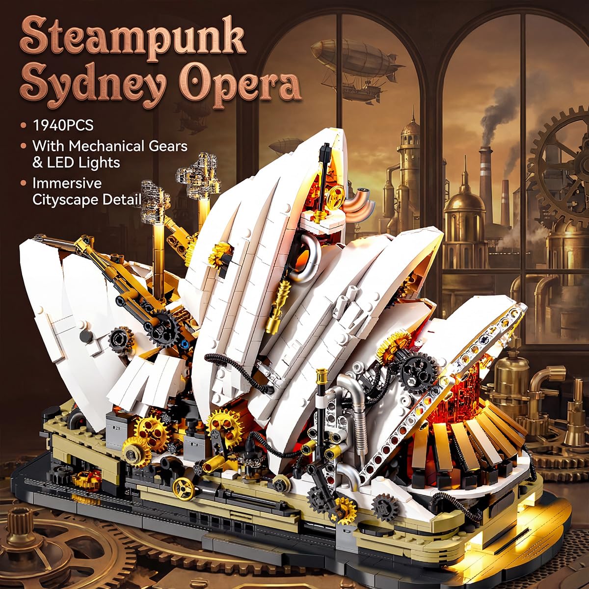 Miabrixbrix Steampunk Sydney Opera House Building Set for Adults, Detailed Architecture Model with Lights & Gears Display,Retro Modular Building Blocks, for Architecture Enthusiasts 1940pcs