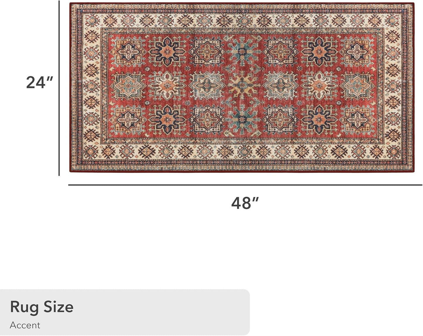 Wyatt & Ash Red Minot Imagine Printed Chenille Accent Rug, 2' x 4' Non Skid & Machine Washable