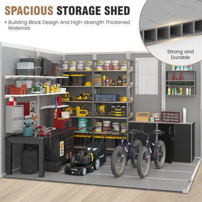 Amopatio 8x8 FT Resin Storage Shed, Outdoor Shed with Floor Included, Plastic Storage Sheds for Bike, Garden Tools, Sheds & Outdoor Storage with Lockable Door, Window & Vents, Grey & White