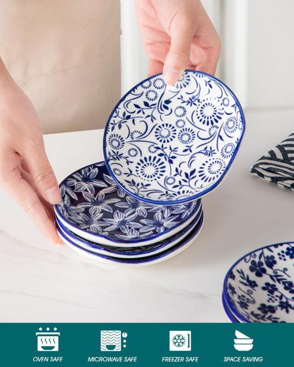 vancasso 6-Pack Ceramic Spoon Rest for Stove Top, Decorative Ceramic Cooking Spoon Holder for Kitchen Counter, 4.8 Inch Blue White Chinoiserie Floral Spoon Rest, Farmhouse Style, Heat-Resistant