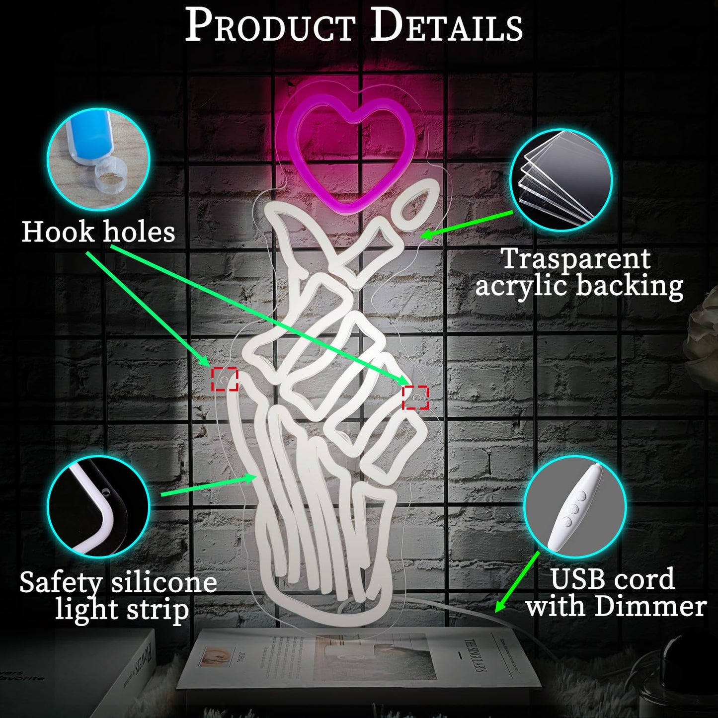 Love Heart Skull Neon Signs, USB Powered Dimmable Led Neon Lights for Home Wall Decor Man Cave Gaming Room Bar Party Birthday Gifts