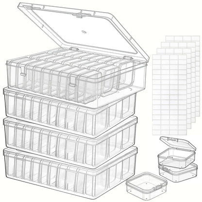 124 Pack Bead Organizer Box (4 Large Boxes and 120 Small Boxes), Jewelry Organizers and Storage with 256 Stickers, Suitable for Home and Office Storage of Handicrafts