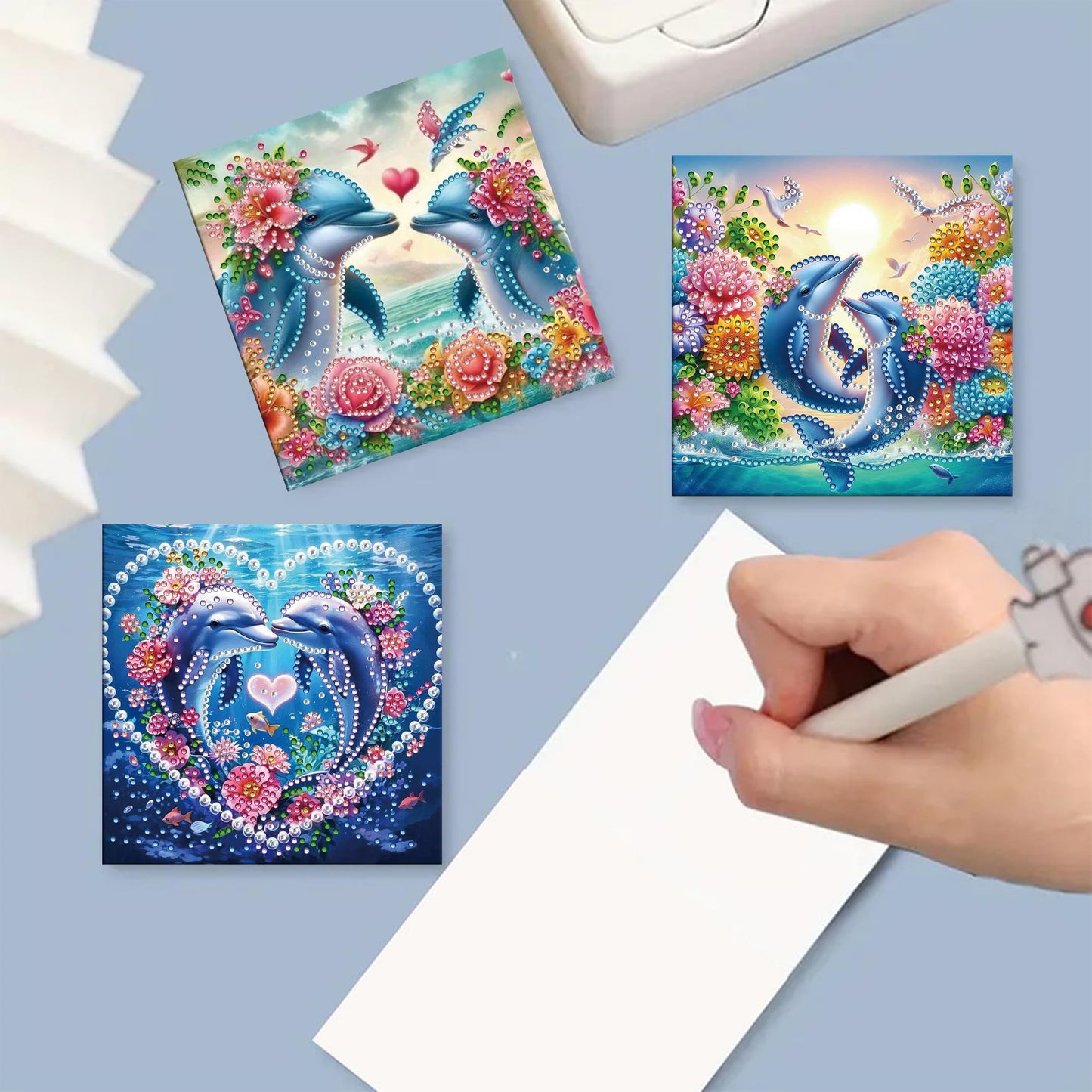 MaiYiYi 6 Pack DIY Dolphin Diamond Painting Greeting Cards Kit, Love Dolphin Diamond Art Cards with Envelopes, Lotus Diamond Art Greeting Cards for Family Friends Holiday Birthday