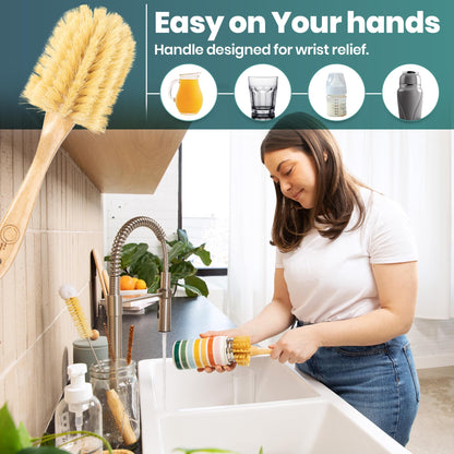 Bottle Brush Set - Ergonomic & Plastic Free Bamboo Bottle Brush, All in One Bottle And Straw Brush Cleaning Set, Sturdy Eco Friendly Water Bottle Cleaner Brush Set, Great Baby Bottle Cleaner Brush Set